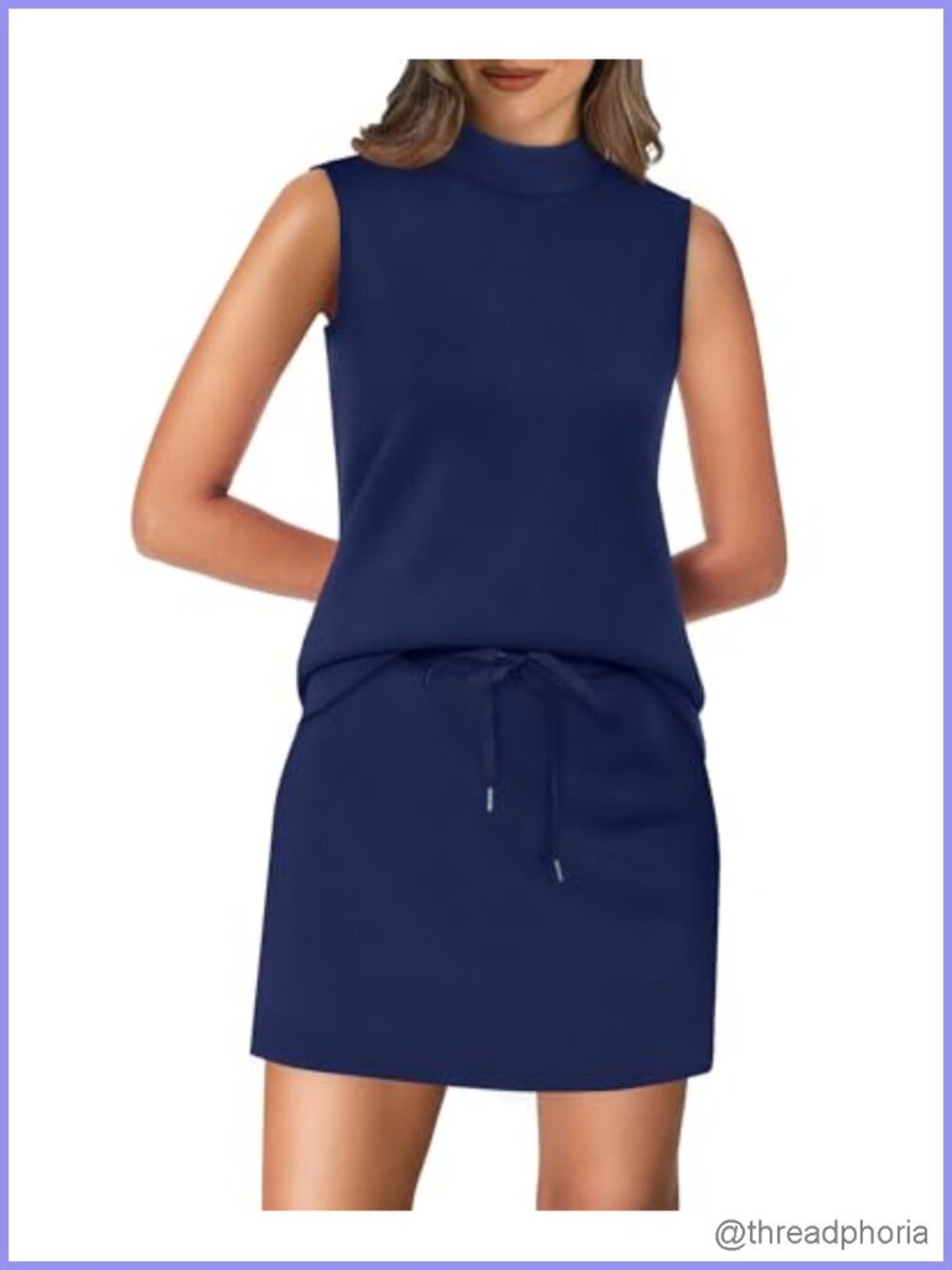 2 Piece Tennis Skirt Set Mock Neck Sleeveless Top with Pockets Polyester Blend